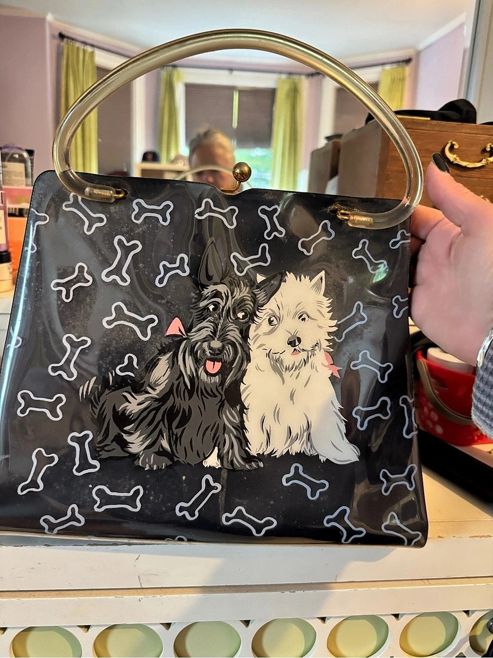 Garay Black & Gold Scottie Dog Short Lucite Handle Bag
